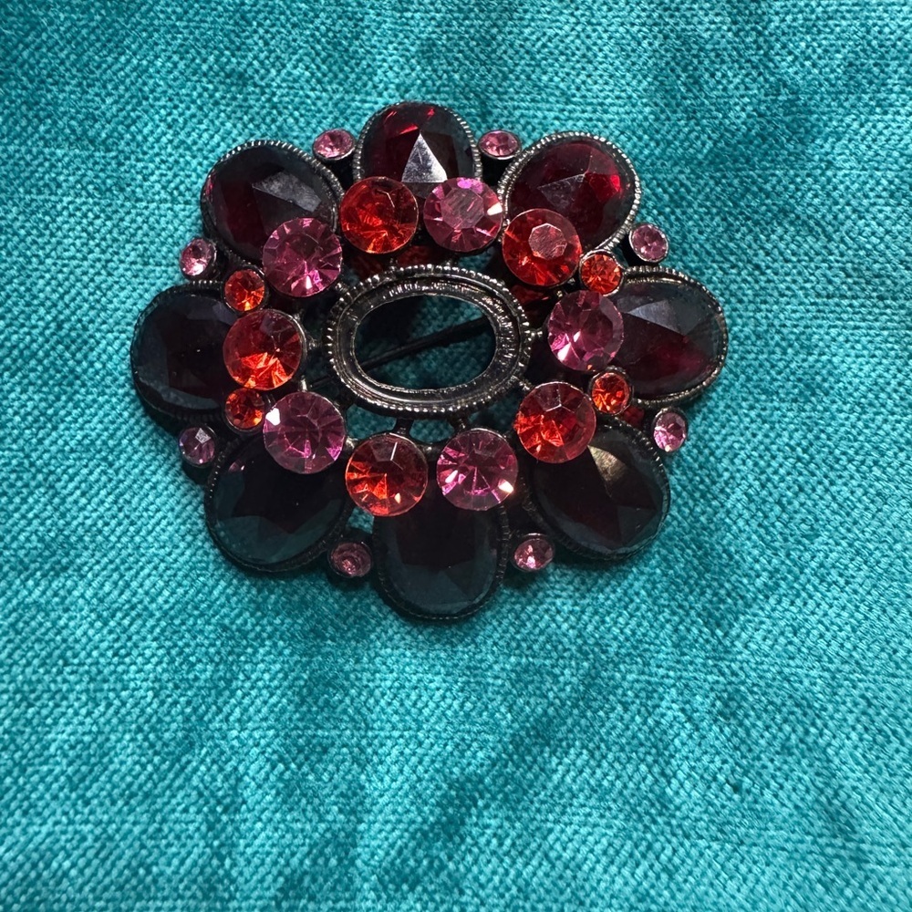 Vintage ruby Red and Pink Gemstone Brooch